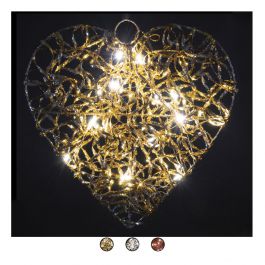 Fuoriporta cuore luminoso 20 cm in rattan e metallo Santa