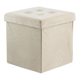 Pouf contenitore quadrato multiuso richiudibile 38x38xh38 cm da interno in  tessuto effetto velluto con seduta paillettes