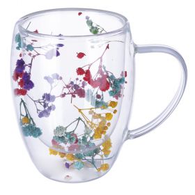 Mug 300 ml in vetro borosilicato, fiori secchi, Good Morning