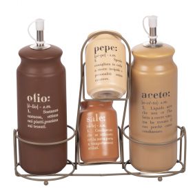 Set olio, aceto, sale e pepe in gres, chocolate, Victionary