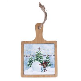 Tagliere in legno di bambù e ceramica, decoro natalizio, XMas Vintage