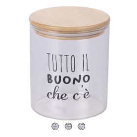 Barattolo 750 ml in vetro borosilicato, coperchio in bambù, Motivy