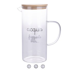 Caraffa 1 L in vetro borosilicato, coperchio in bambù, Motivy