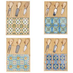 Set tagliere e 3 coltelli da formaggio, in legno di bambù, 21,5x30,5cm, Sibilla