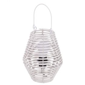 Lanterna anfora h. 26 cm effetto rattan, bianco, Sibilla