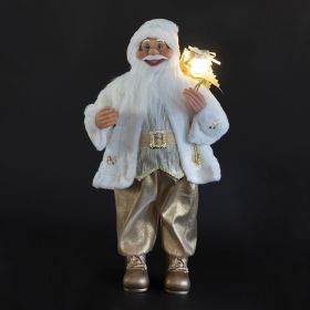 Babbo Natale oro 12 led in stoffa h. 62 cm, XMas