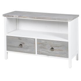 Mobile porta TV, in legno di abete, 2 cassetti, 89x34x61cm, grigio, Sibilla