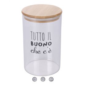 Barattolo 1 L in vetro borosilicato, coperchio in bambù, Motivy