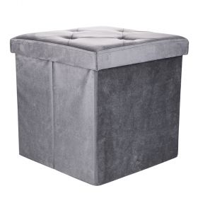 Pouf contenitore multiuso effetto velluto, grigio, Sibilla