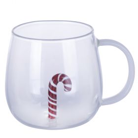 Mug 350 ml in vetro borosilicato, bastoncino interno 3D, Xmas