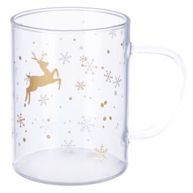 Mug 400 ml in vetro borosilicato, decoro renna, Xmas