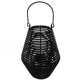 Lampada anfora h. 26 cm effetto rattan, nero, Sibilla