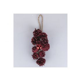 Decorazione con pigne e campana h. 35 cm, rosso, XMas