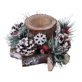 Portacandela in legno con pigne e bacche Ø 19 cm, XMas