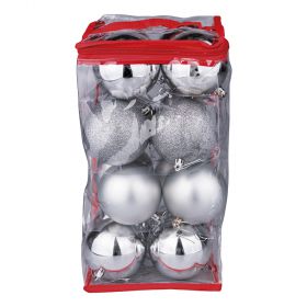 Set 16 palle natalizie argento assortite Ø 8 cm, in pvc bag, Santa's House