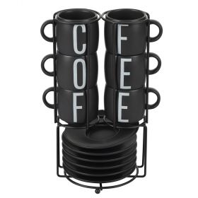 Set 6 tazzine caffè in gres con stand, Bigismore