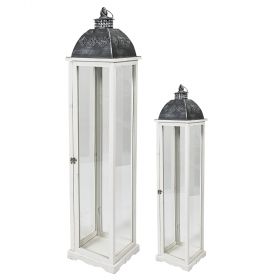 Set 2 lanterne decorative grandi bianco e antracite in vetro
