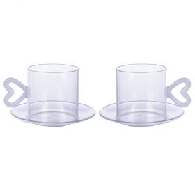 Set 2 tazzine 120 ml con piattino in vetro borosilicato, Good Morning