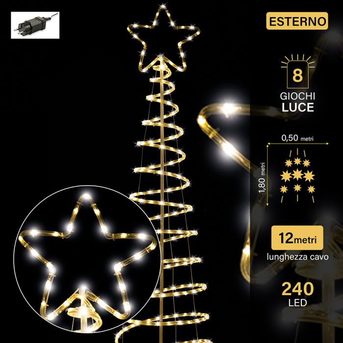 Albero a spirale 240 led bianco caldo 8 giochi luce uso este