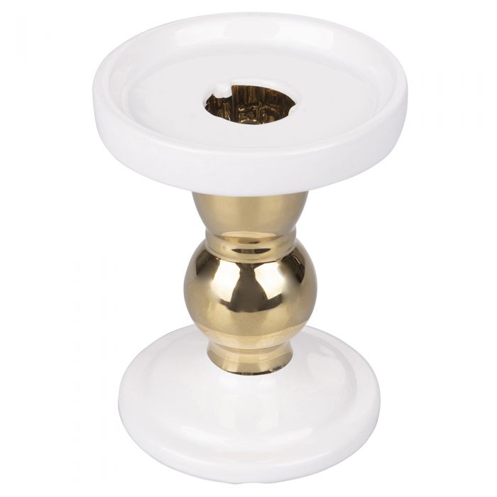Porta candela bianco e oro in ceramica h. 11 cm XMas Gold
